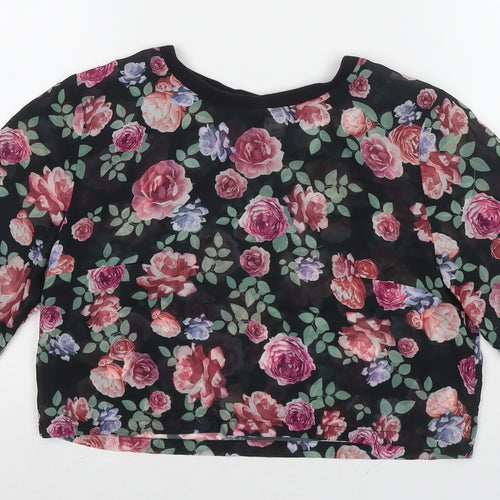 Divided by H&M Womens Black Floral Polyester Basic T-Shirt Size 10 Round Neck