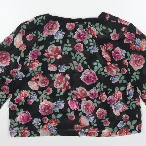 Divided by H&M Womens Black Floral Polyester Basic T-Shirt Size 10 Round Neck
