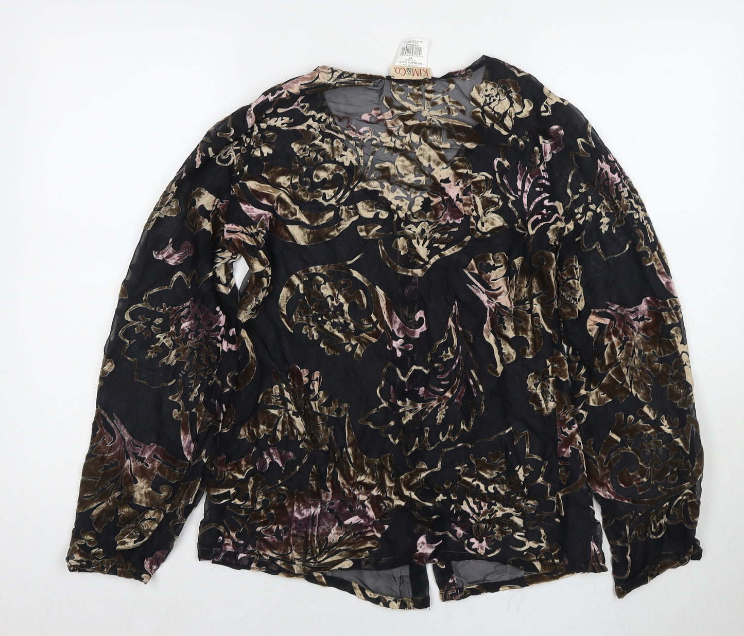 Kim&Co Womens Black Geometric Viscose Basic Button-Up Size S V-Neck