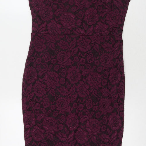 AX Paris Womens Purple Floral Polyester A-Line Size 14 Round Neck Zip