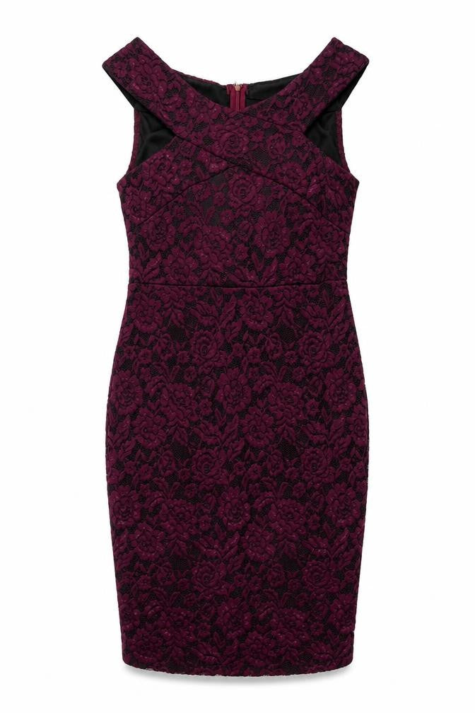 AX Paris Womens Purple Floral Polyester A-Line Size 14 Round Neck Zip