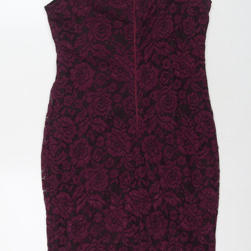 AX Paris Womens Purple Floral Polyester A-Line Size 14 Round Neck Zip