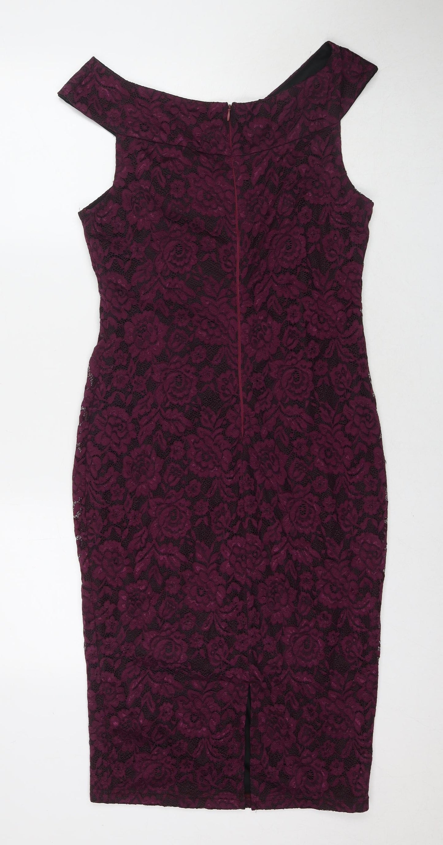 AX Paris Womens Purple Floral Polyester A-Line Size 14 Round Neck Zip