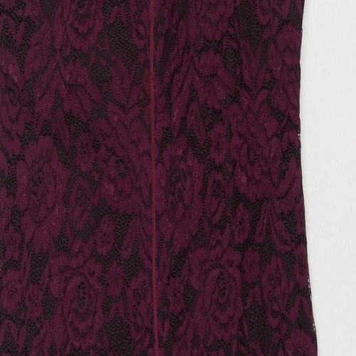 AX Paris Womens Purple Floral Polyester A-Line Size 14 Round Neck Zip