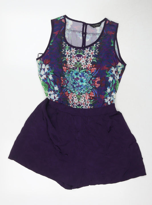 Miss Selfridge Womens Purple Floral Polyester Playsuit One-Piece Size 10 L3 in Button