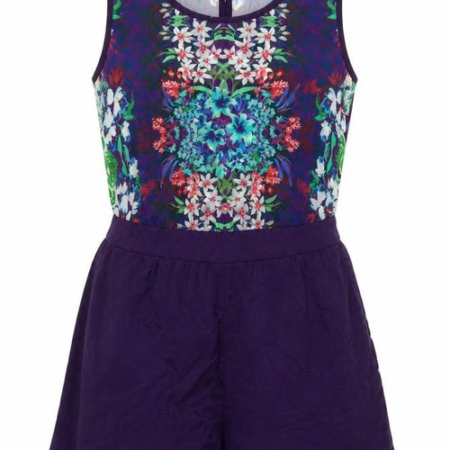 Miss Selfridge Womens Purple Floral Polyester Playsuit One-Piece Size 10 L3 in Button