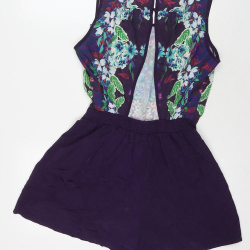 Miss Selfridge Womens Purple Floral Polyester Playsuit One-Piece Size 10 L3 in Button