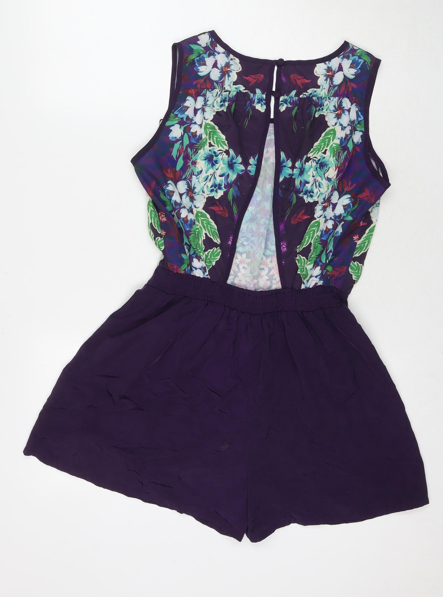 Miss Selfridge Womens Purple Floral Polyester Playsuit One-Piece Size 10 L3 in Button