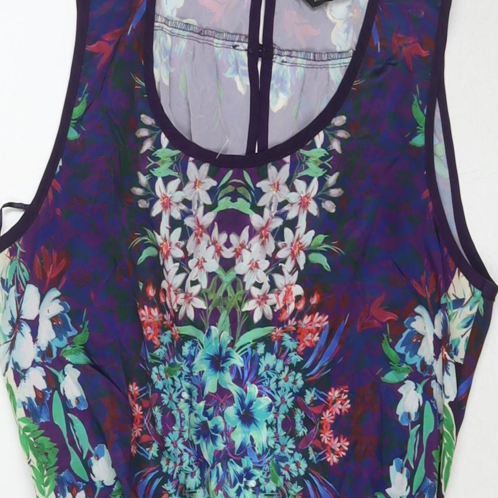 Miss Selfridge Womens Purple Floral Polyester Playsuit One-Piece Size 10 L3 in Button