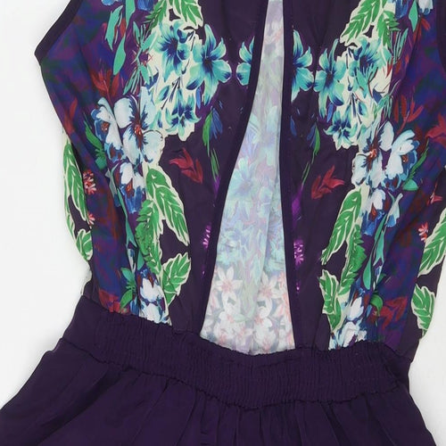 Miss Selfridge Womens Purple Floral Polyester Playsuit One-Piece Size 10 L3 in Button