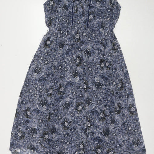 Indigo Womens Blue Geometric Polyester A-Line Size 14 Round Neck Pullover