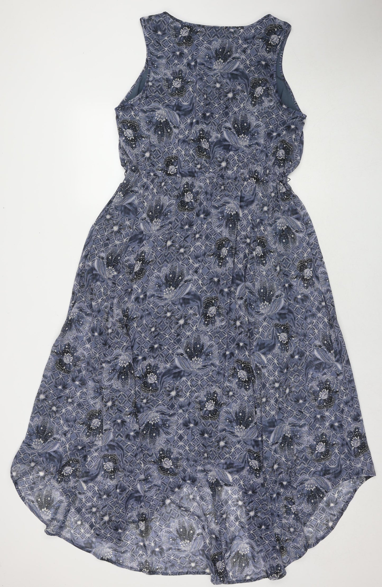 Indigo Womens Blue Geometric Polyester A-Line Size 14 Round Neck Pullover