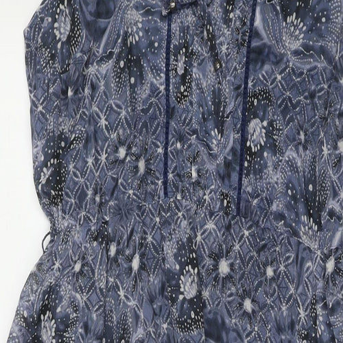 Indigo Womens Blue Geometric Polyester A-Line Size 14 Round Neck Pullover