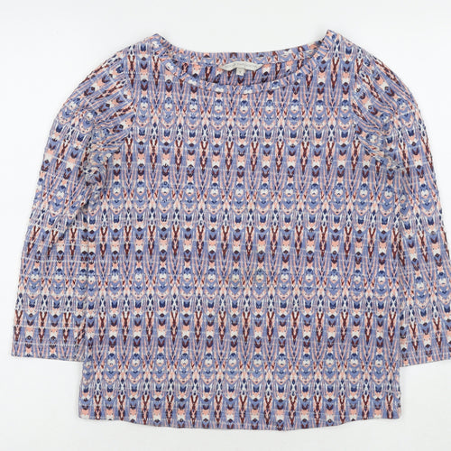 Debenhams Womens Blue Geometric Polyester Basic Blouse Size 8 Round Neck