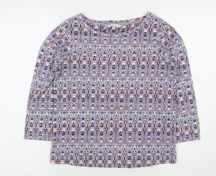 Debenhams Womens Blue Geometric Polyester Basic Blouse Size 8 Round Neck