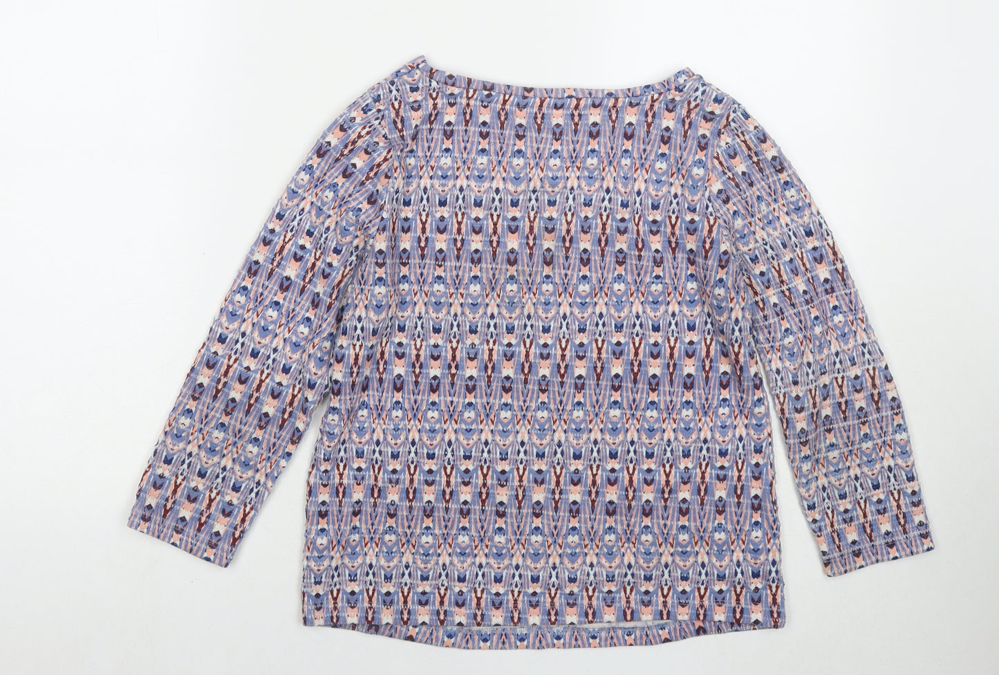 Debenhams Womens Blue Geometric Polyester Basic Blouse Size 8 Round Neck