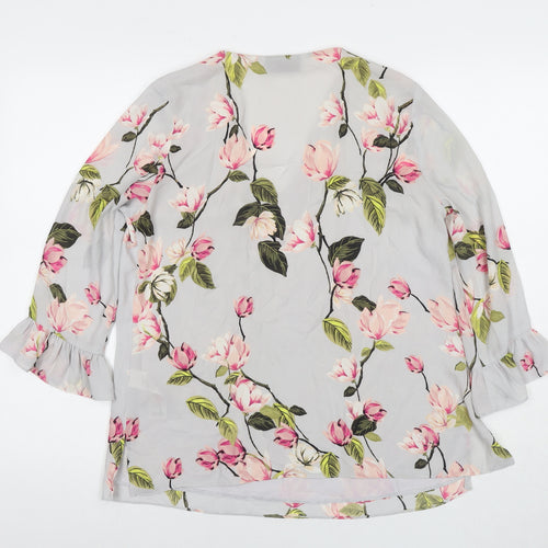 Wallis Womens Grey Floral Polyester Basic Blouse Size 10 V-Neck