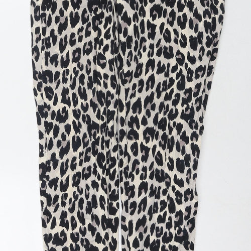 French Connection Womens Black Animal Print Cotton Trousers Size 14 L28 in Regular Zip