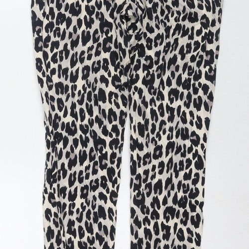 French Connection Womens Black Animal Print Cotton Trousers Size 14 L28 in Regular Zip