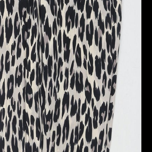 French Connection Womens Black Animal Print Cotton Trousers Size 14 L28 in Regular Zip