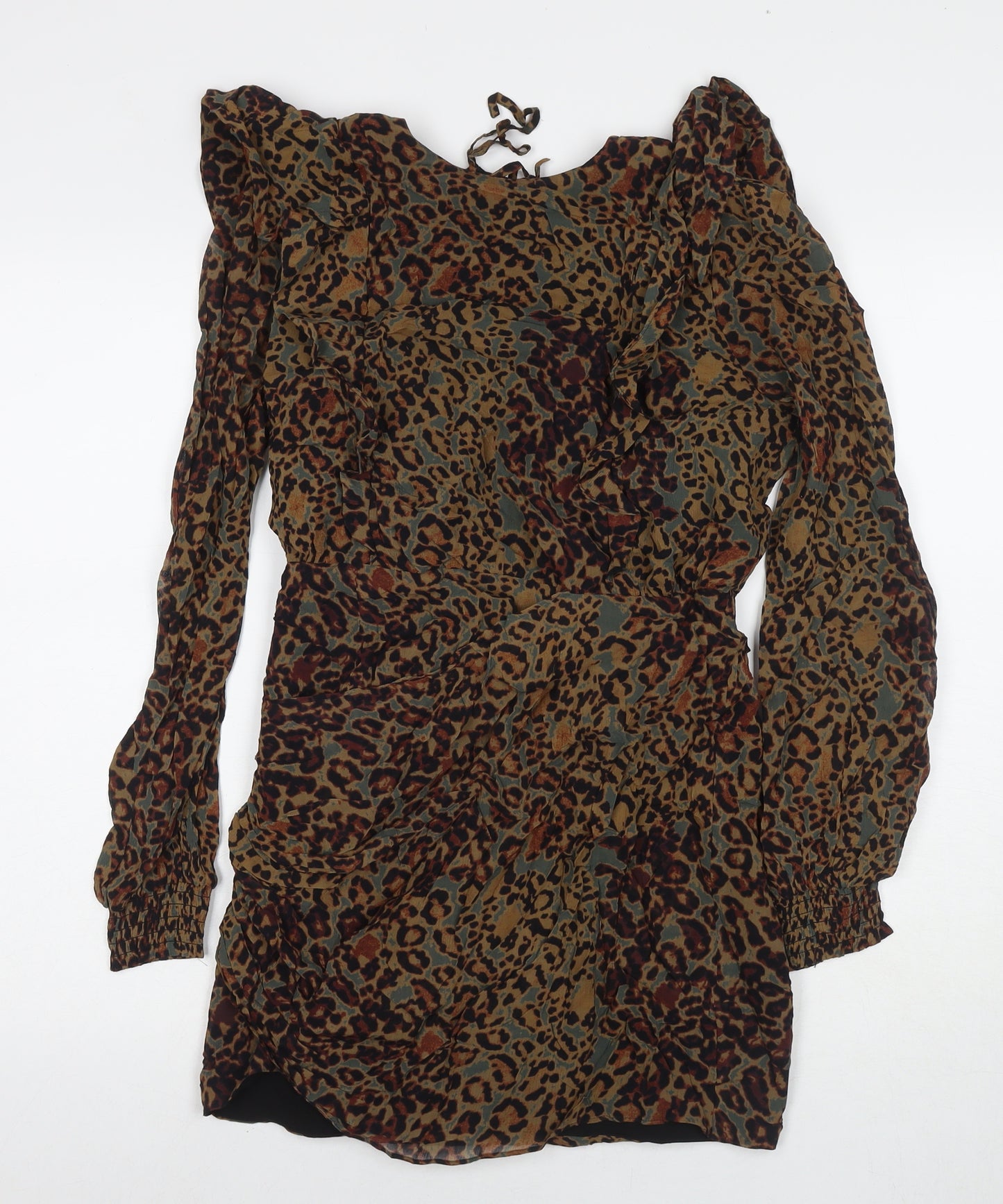 AllSaints Womens Brown Animal Print Viscose A-Line Size 8 Round Neck Pullover