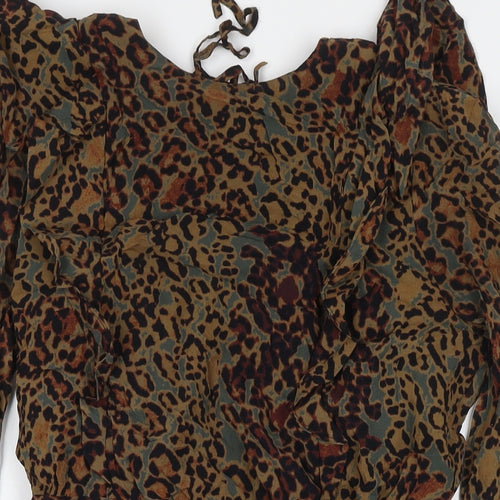 AllSaints Womens Brown Animal Print Viscose A-Line Size 8 Round Neck Pullover
