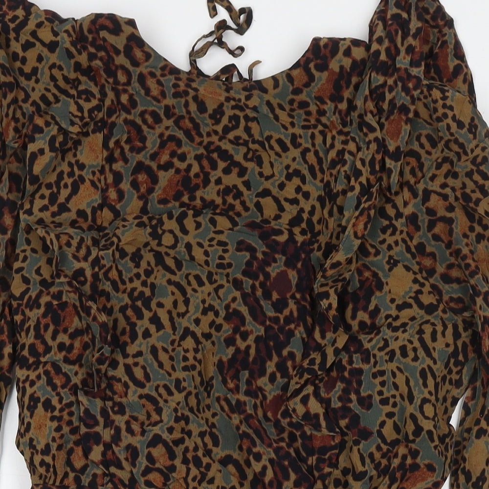 AllSaints Womens Brown Animal Print Viscose A-Line Size 8 Round Neck Pullover