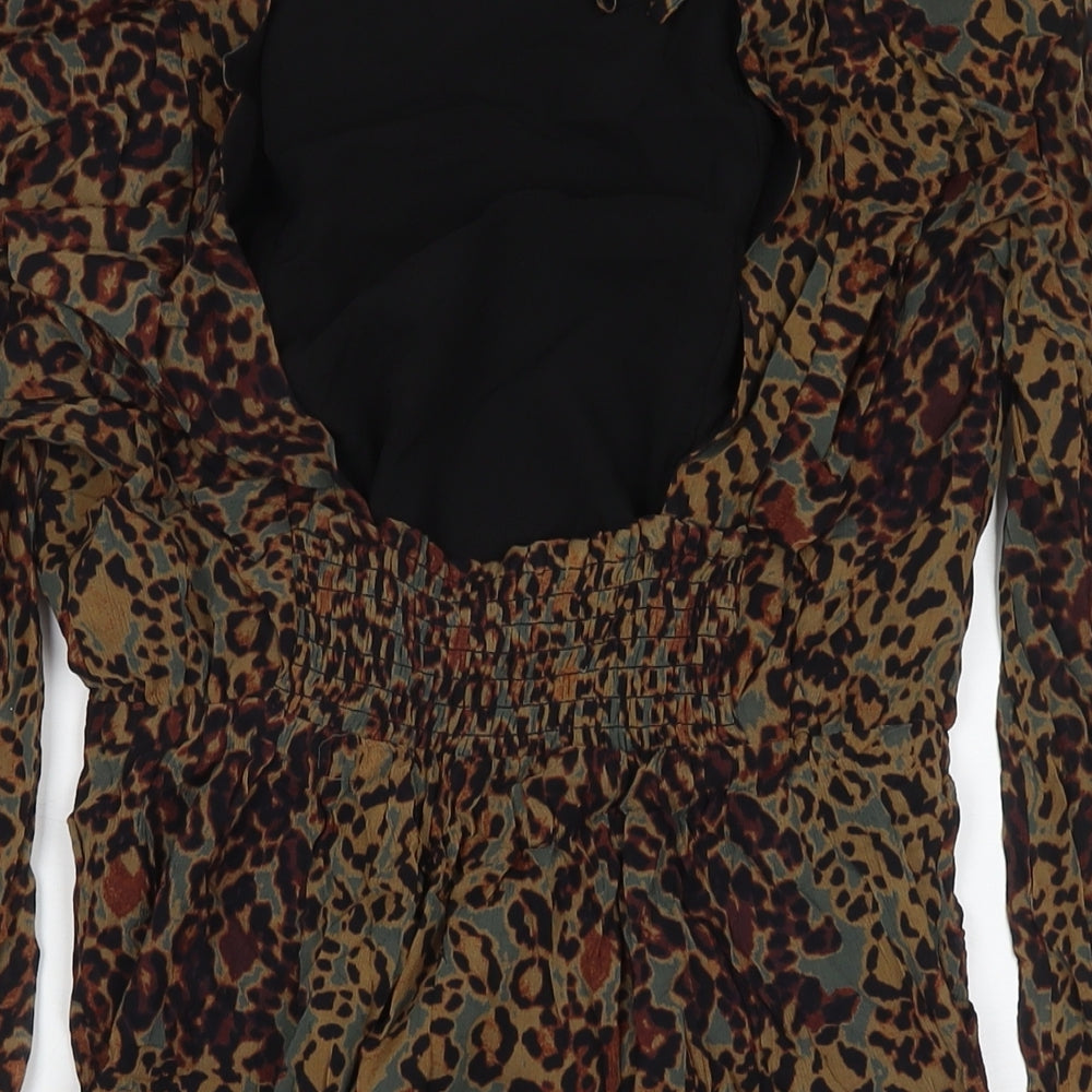 AllSaints Womens Brown Animal Print Viscose A-Line Size 8 Round Neck Pullover
