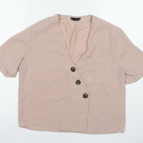Topshop Womens Beige Polyester Basic Button-Up Size 10 V-Neck