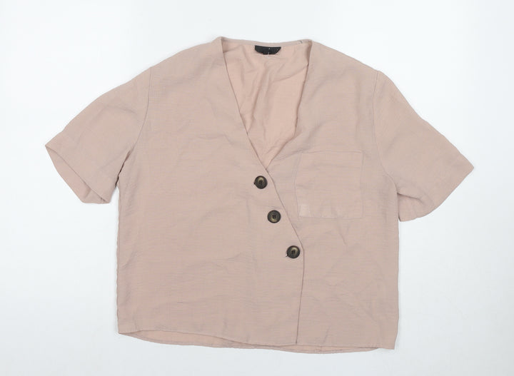Topshop Womens Beige Polyester Basic Button-Up Size 10 V-Neck