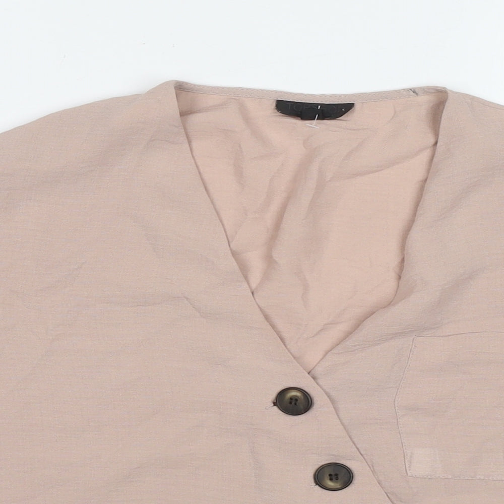 Topshop Womens Beige Polyester Basic Button-Up Size 10 V-Neck