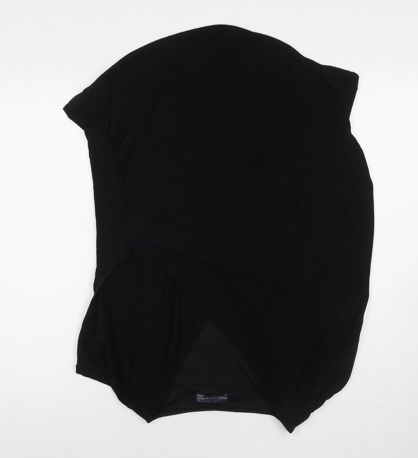 Marks and Spencer Womens Black Polyamide Basic Blouse Size 24 V-Neck