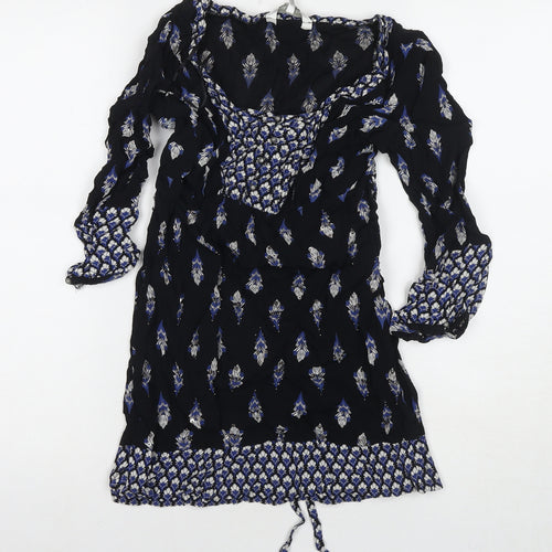 RJR.John Rocha Womens Black Geometric Polyester A-Line Size 12 Round Neck Pullover