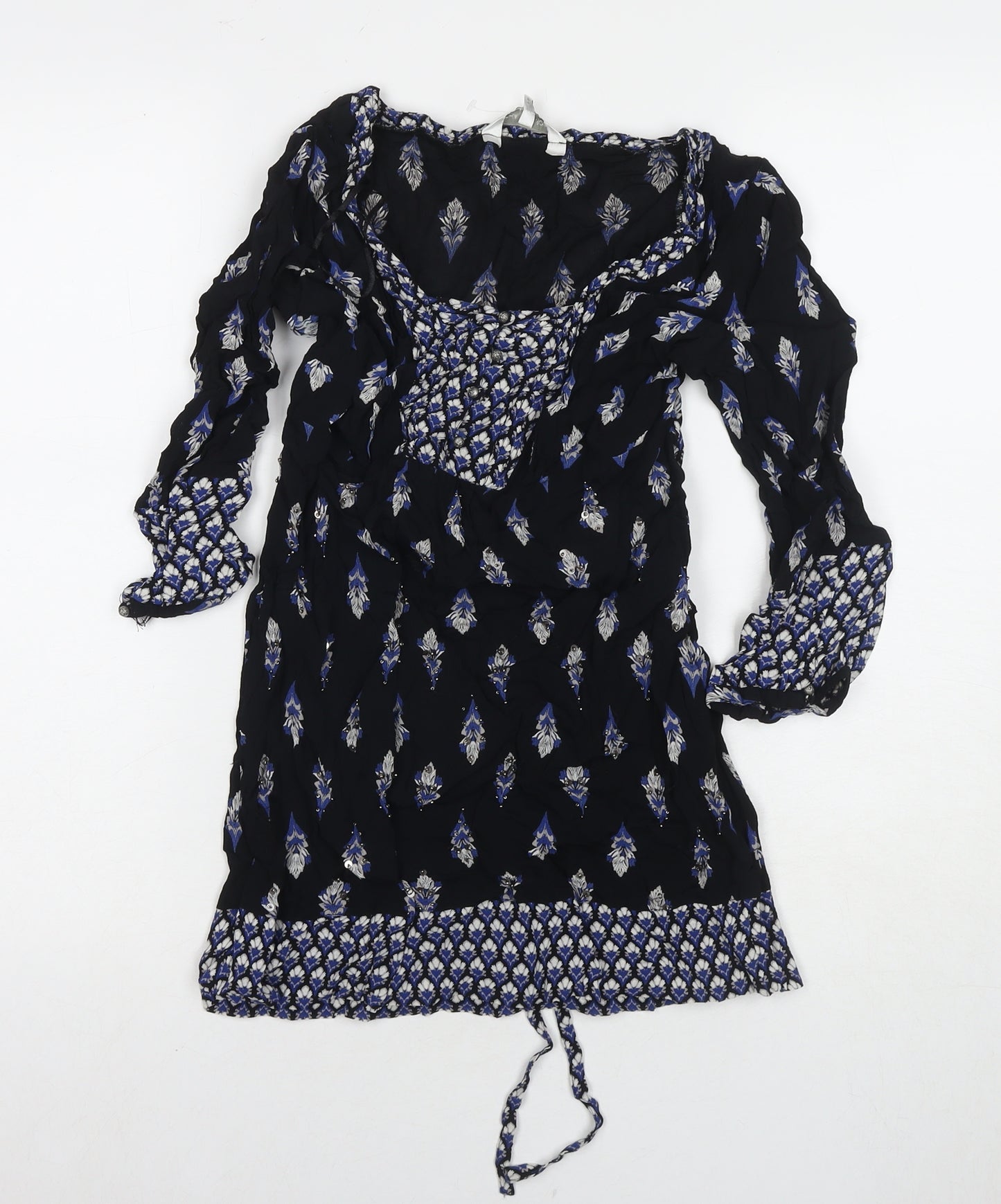 RJR.John Rocha Womens Black Geometric Polyester A-Line Size 12 Round Neck Pullover