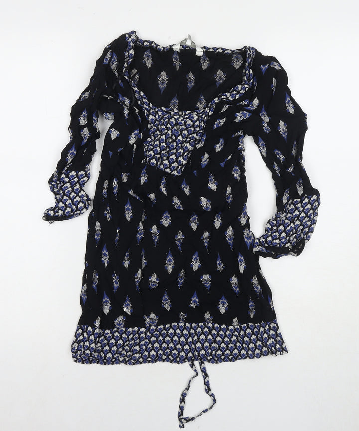 RJR.John Rocha Womens Black Geometric Polyester A-Line Size 12 Round Neck Pullover