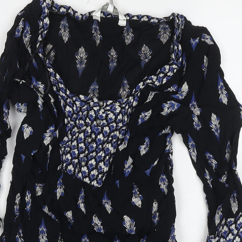 RJR.John Rocha Womens Black Geometric Polyester A-Line Size 12 Round Neck Pullover
