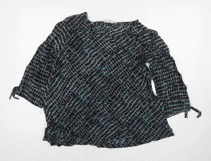 Masai Womens Black Geometric Viscose Basic Blouse Size M Round Neck