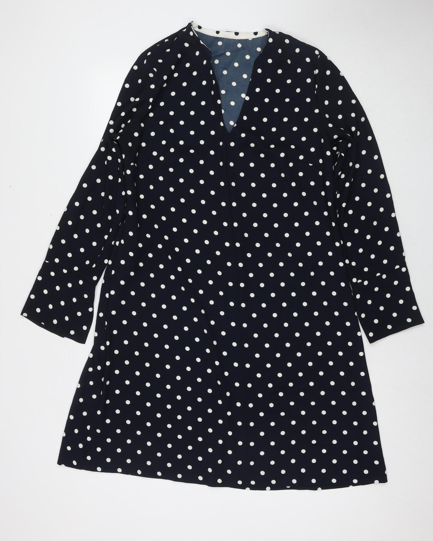 Marks and Spencer Womens Black Polka Dot Polyester A-Line Size 12 V-Neck Pullover