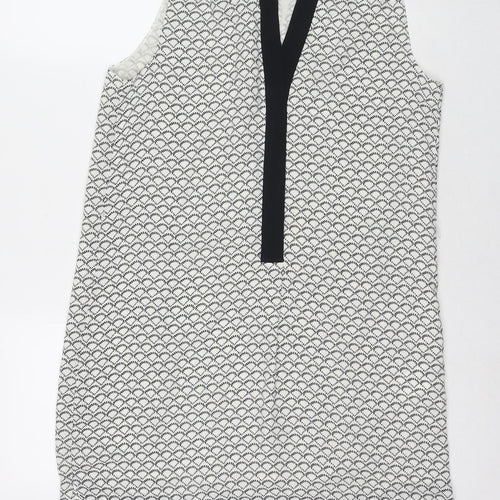 H&M Womens Black Geometric Polyester A-Line Size 10 V-Neck Pullover