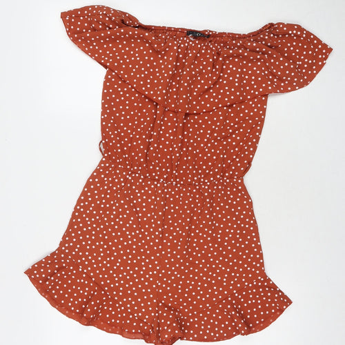 Quiz Womens Brown Polka Dot Polyester Playsuit One-Piece Size 12 L3 in Pullover