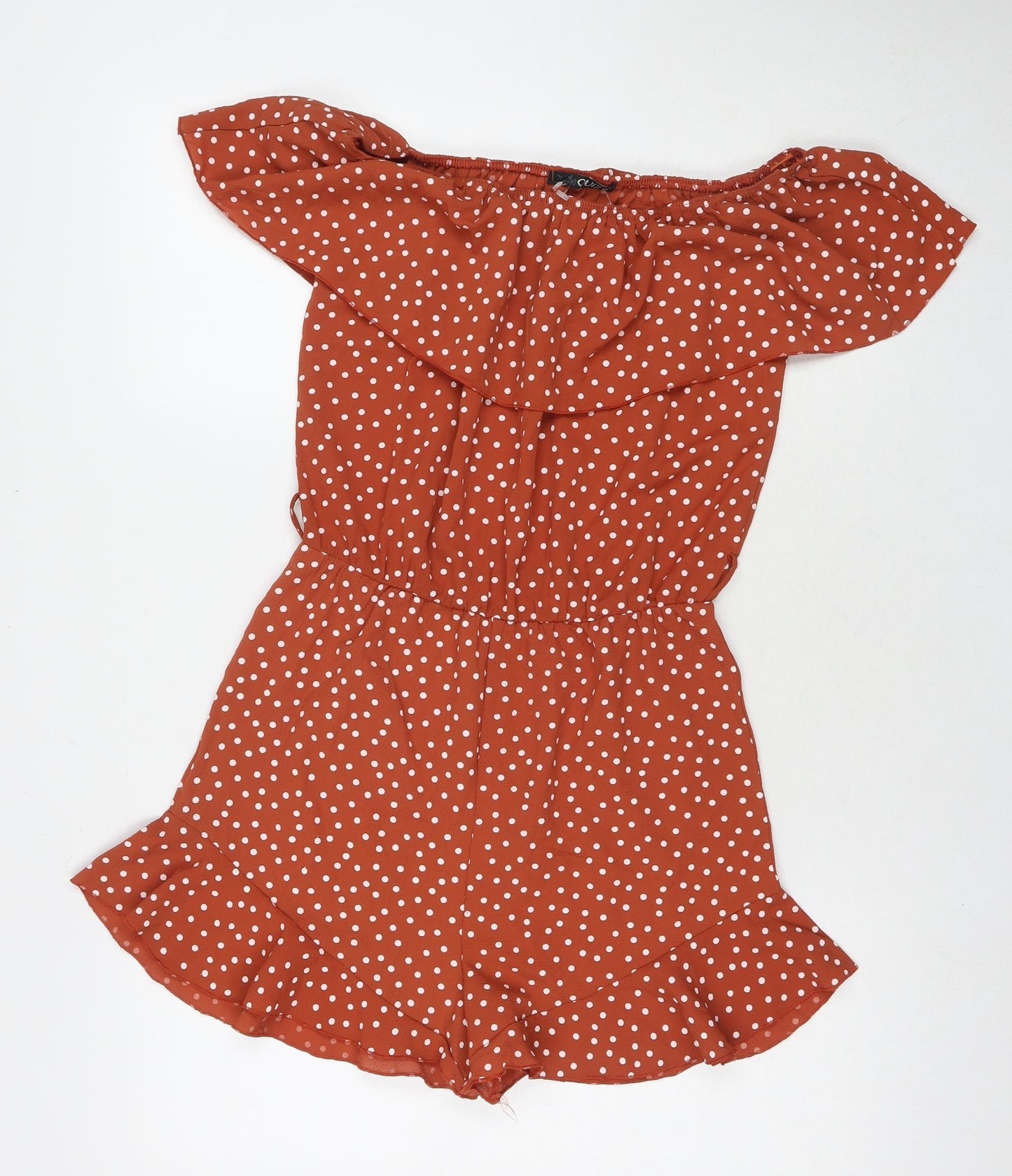 Quiz Womens Brown Polka Dot Polyester Playsuit One-Piece Size 12 L3 in Pullover