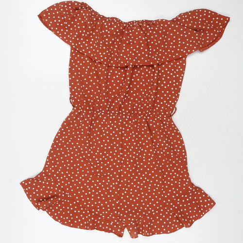 Quiz Womens Brown Polka Dot Polyester Playsuit One-Piece Size 12 L3 in Pullover