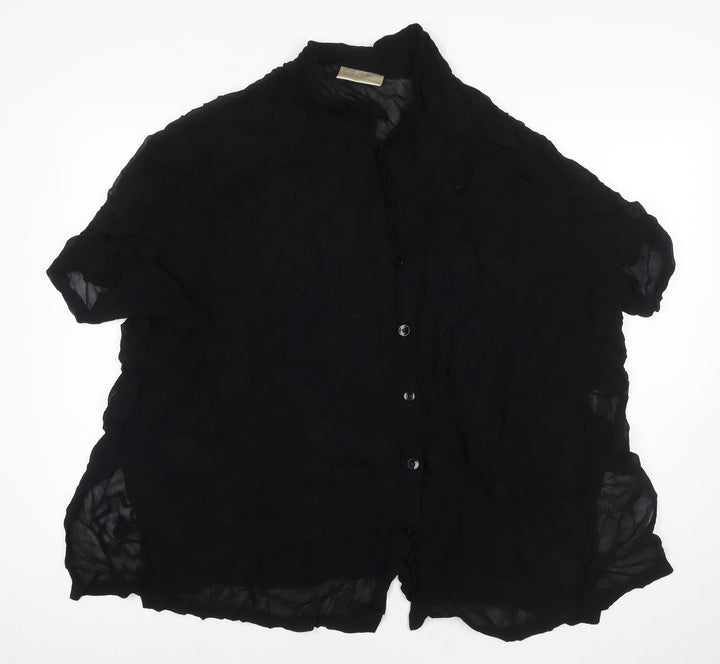 Ann Harvey Womens Black Floral Viscose Basic Button-Up Size 26 Collared - Size 26-28
