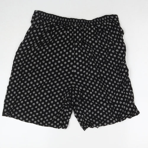 Bonmarché Womens Black Geometric Viscose Basic Shorts Size 16 L7 in Regular Pull On