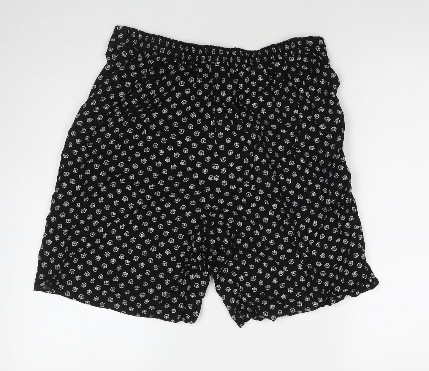 Bonmarché Womens Black Geometric Viscose Basic Shorts Size 16 L7 in Regular Pull On