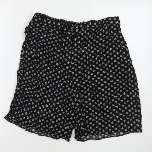 Bonmarché Womens Black Geometric Viscose Basic Shorts Size 16 L7 in Regular Pull On