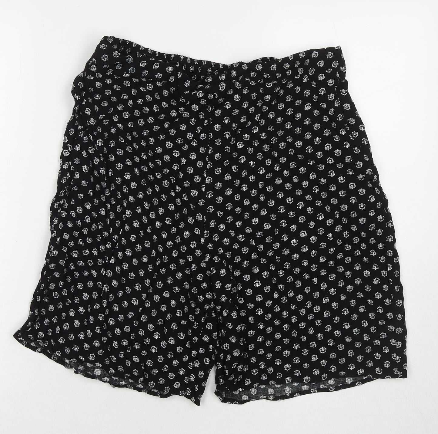 Bonmarché Womens Black Geometric Viscose Basic Shorts Size 16 L7 in Regular Pull On