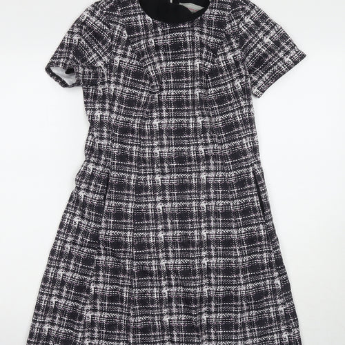 Dorothy Perkins Womens Beige Check Polyester A-Line Size 10 Round Neck Button