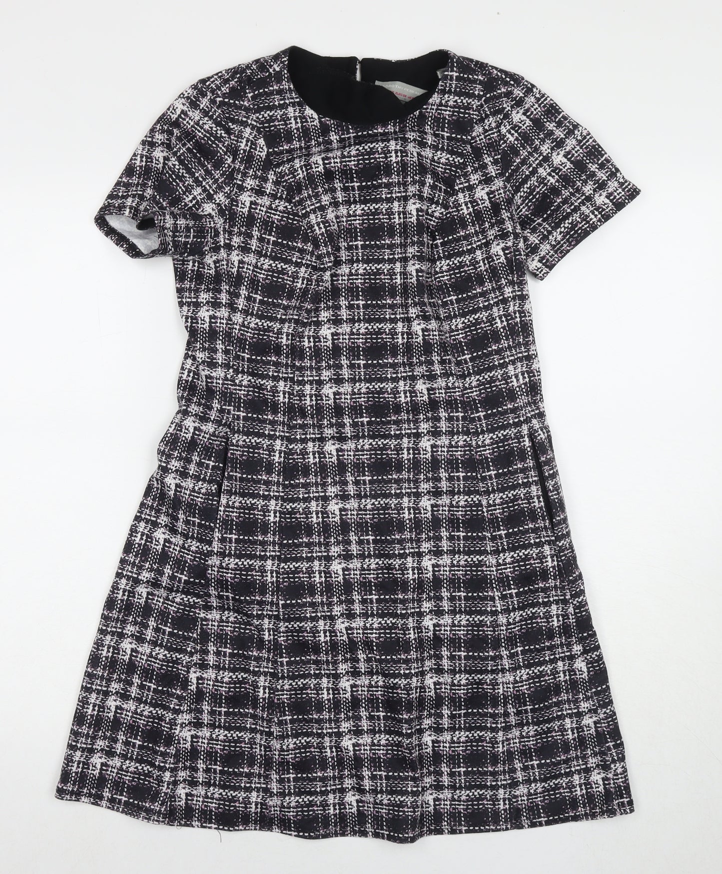 Dorothy Perkins Womens Beige Check Polyester A-Line Size 10 Round Neck Button