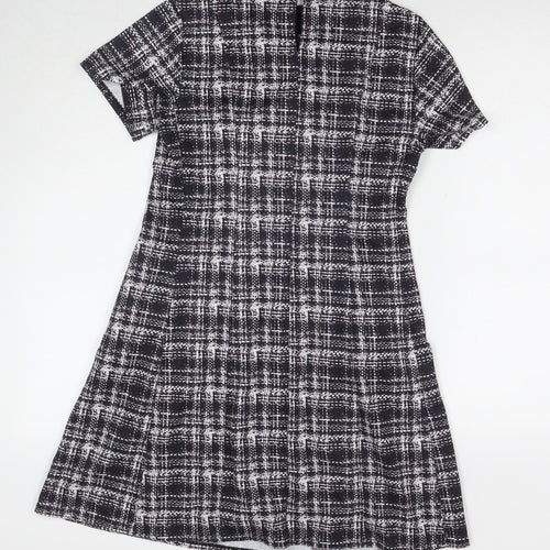 Dorothy Perkins Womens Beige Check Polyester A-Line Size 10 Round Neck Button